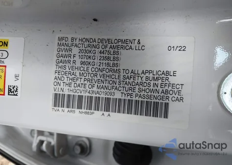 2022 Honda Accord Sport Special Edition из США, поврежденный, VIN 1HGCV1F43NA019093